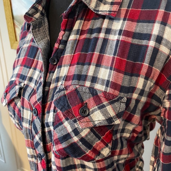 Beachlunchlounge / EUC Button Down Plaid Shirt Top Sz S - Picture 3 of 6